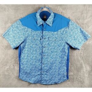 Club Ride Blue Floral Snap Up Button Shirt Mens M Vented Performance Cycling